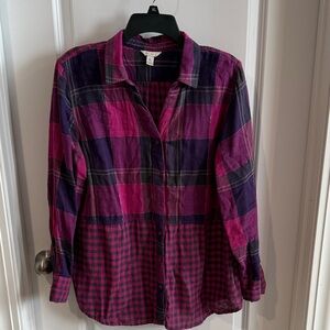 Plaid Button-Up Shirt in Pink and Purple
